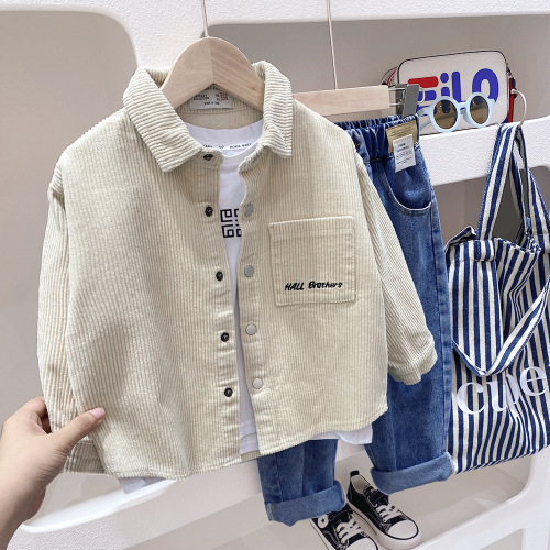 Boys corduroy shirt jacket spring and autumn  autumn new style children's long-sleeved shirt baby cardigan top