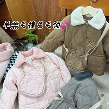111503 【儿童羊羔毛撞色毛领棉服外套】三色入手 一件代发！