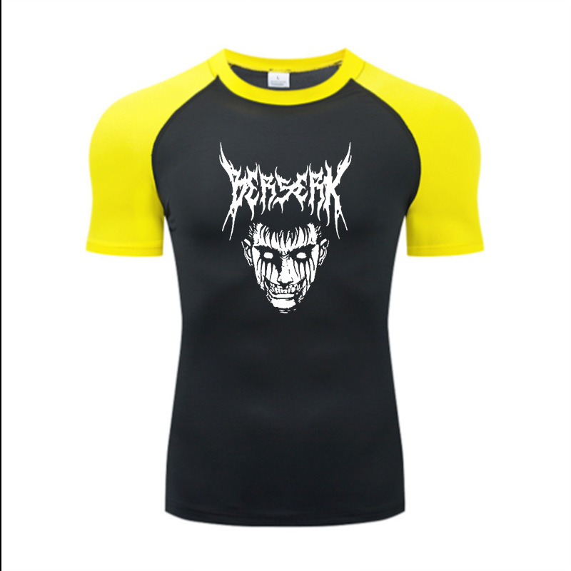 Anime Cross-Border Popular Men's Running Sports Shirt T-Shirt Gym Fitness Short Sleeve Slim Fit Tight Jogging Training