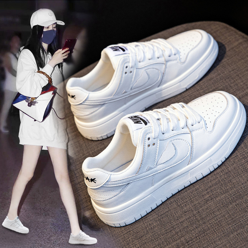 Genuine Leather White Shoes for Women 2026 Spring and Autumn New Thick-Soled Versatile Sports Casual Sneakers Women's Air Force One White Shoes
