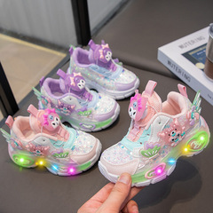 2025 春の新子供のクロミスポーツシューズプリンセスライトアップキャンパスランニングシューズ通気性女の子発光靴