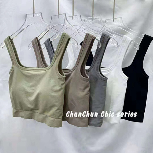 Cross-border summer solid color 1809 fixed chest pad, integrated cup, beautiful back, inner strap, bottoming chest wrap, anti-exposure top