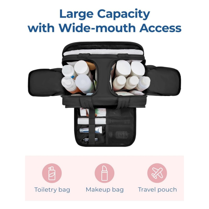 Bolsa de lavado de viaje ligera, bolsa de lavado de apertura ancha, bolsa de maquillaje, bolsa de almacenamiento, bolsa de lavado de viaje