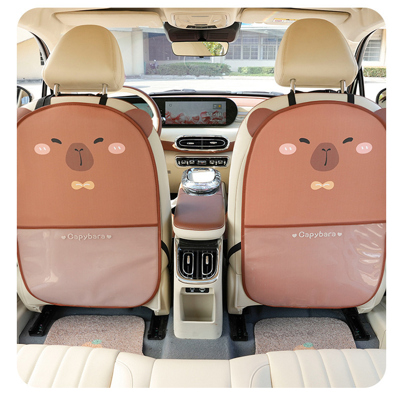 Car Seat Back Anti-Kick Pad Capibala Leather Wear-Resistant Car Anti-Kick Pad Cartoon Cute Car Anti-Dirty Pad