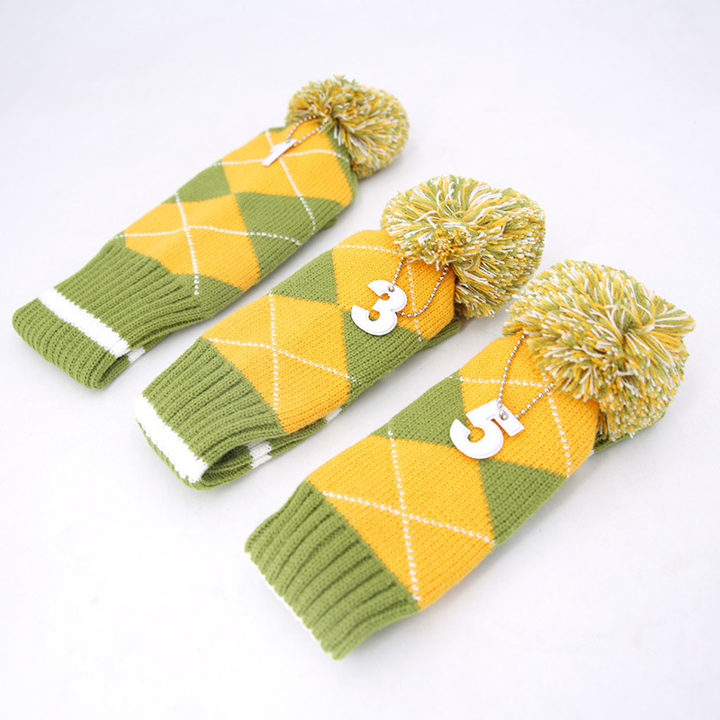 Tres piezas de Golf Club cubierta protectora contraste color sombrero de punto conjunto de accesorios bola suministros fábrica al por mayor LOGO