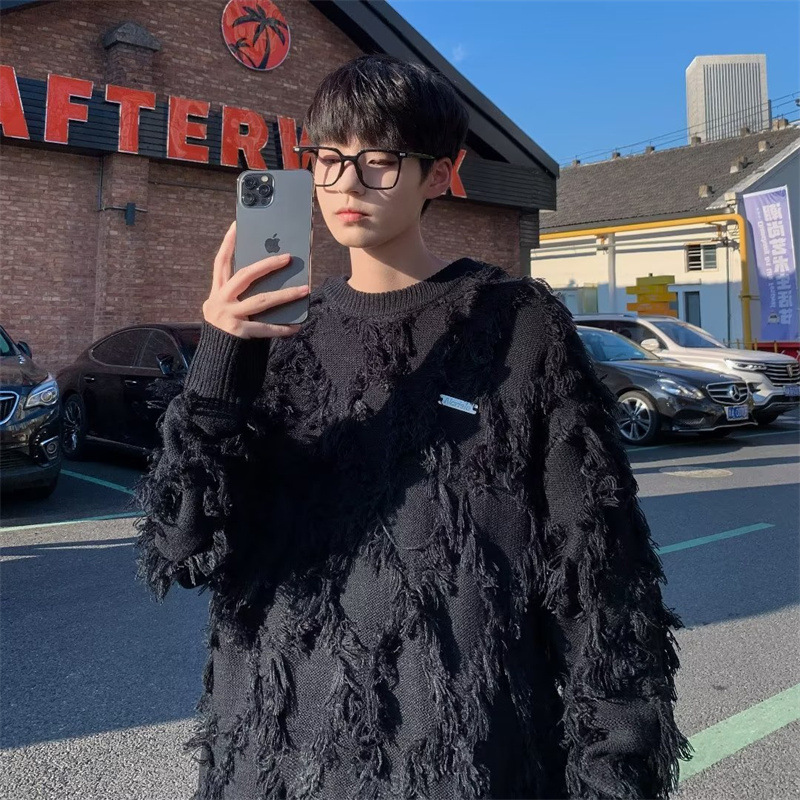 Americano retro borla suéter hombres diseño sentido nicho estilo perezoso alto sentido pareja suéter abrigo Otoño e Invierno