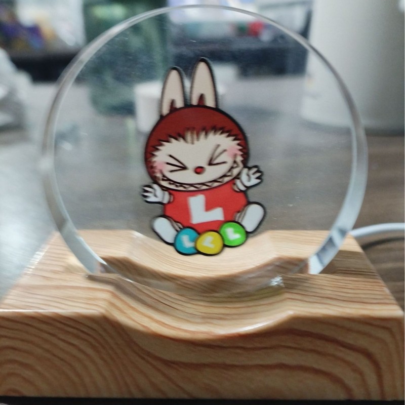 拉布布3d立体激光彩印内雕水晶球治愈系小夜灯发光礼物玄关摆件|undefined