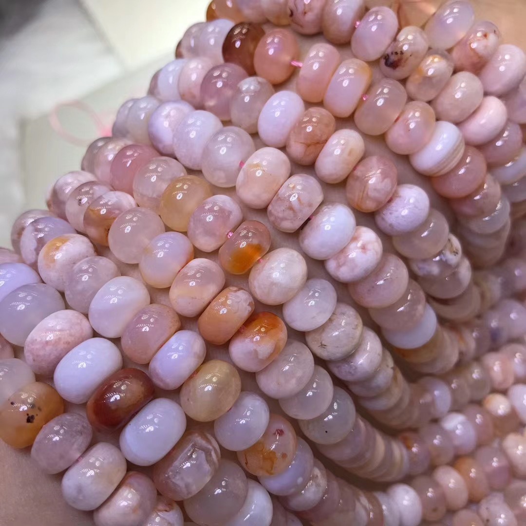 天然樱花玛瑙盘珠散珠 玛瑙扁珠半成品长链 水晶手链项链隔珠配珠