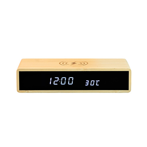 Bamboo Wireless Charging Clock Creative Electronic LED Mirror Clock Wooden Wireless Charging Snooze Alarm Clock Solid Wood Bamboo Clock
