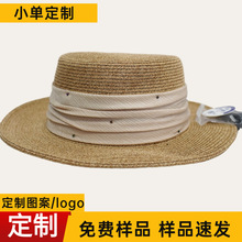 法式草帽精致织带平顶太阳帽英伦高档女帽子台湾辫遮阳帽夏季礼帽