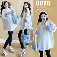 实拍2025春装品质新款孕妇装宽松时尚潮妈休闲大码新中式T