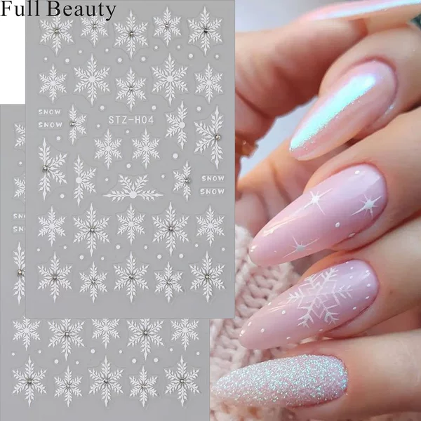 Full Beauty Cross-Border New Christmas Winter Cute Christmas Snowflake with Diamond-Backed Nail Art Stickers