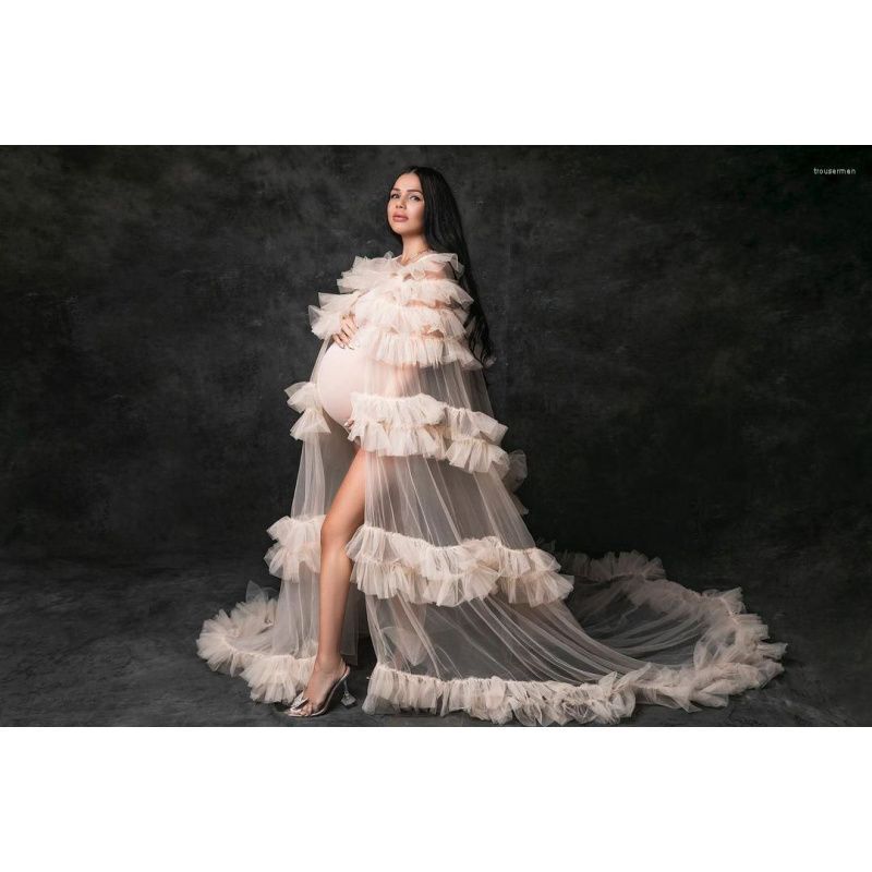 European and American New Fashion Pregnant Women White Mesh Cake Skirt Photo Studio Photography Clothing Sweet Solid Color Loose dress