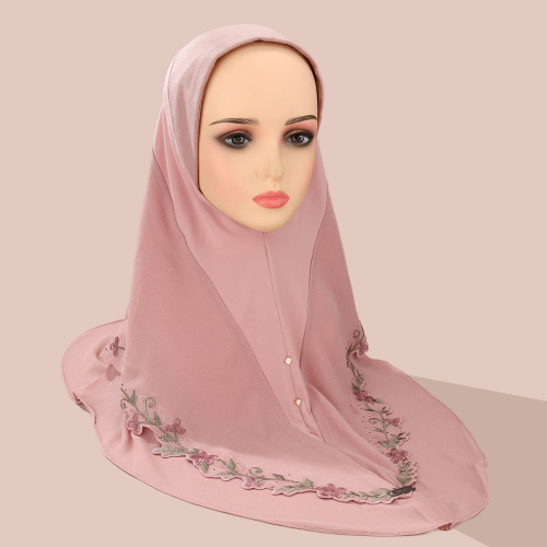 Cross-border Malay pullover turban embroidered lace double layer ethnic turban solid color heavy industry embroidered ladies turban hat