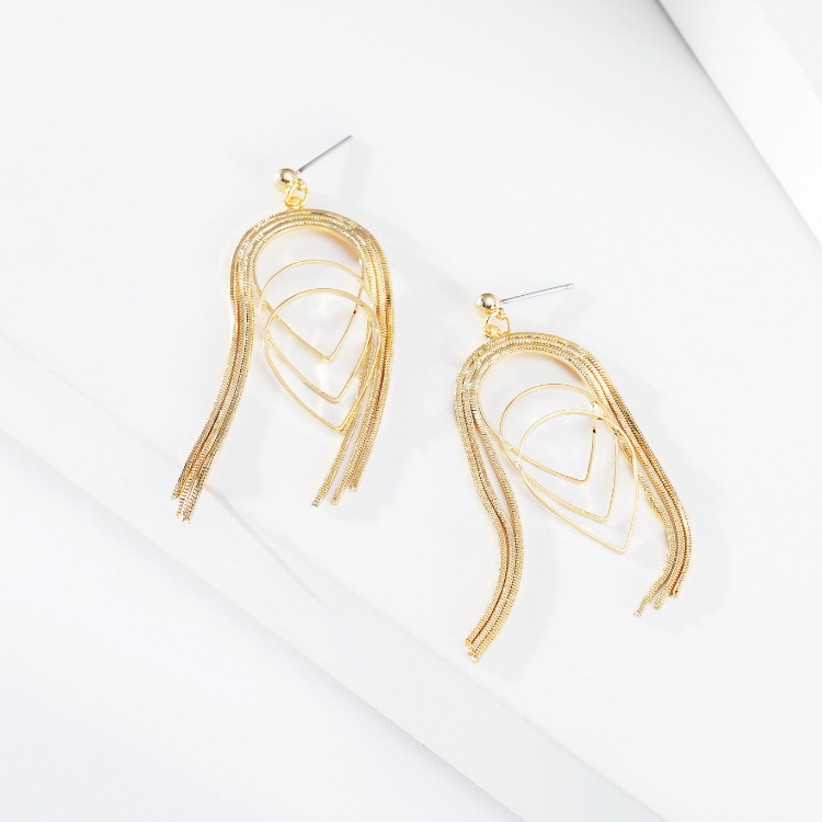 Fashion Copper Thin Chain Multi-layer Drop-shaped Long Earrings Wholesale Nihaojewelry display picture 4