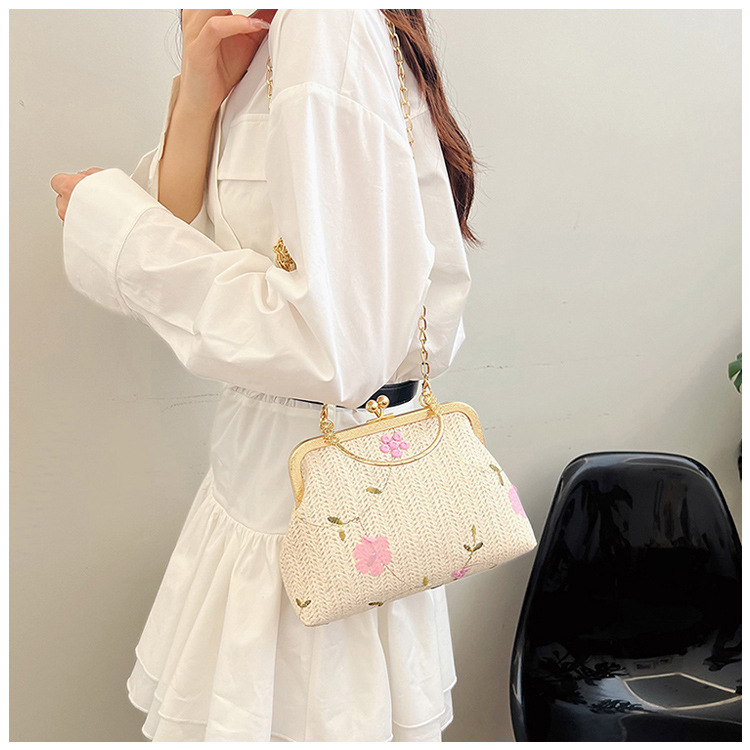 Fabric Straw Flower Square Evening Bags display picture 2