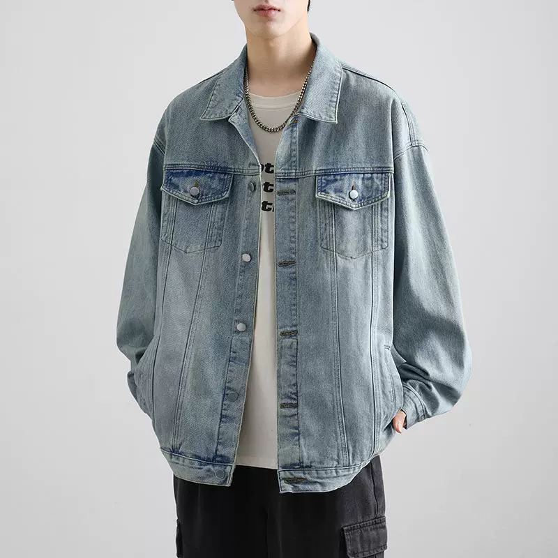 Denim men's warm trend jacket, American style, oversize