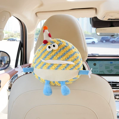 Car tissue box/set | Car Tissue Box - little-monster-round-tissue-box-yellow-stripes