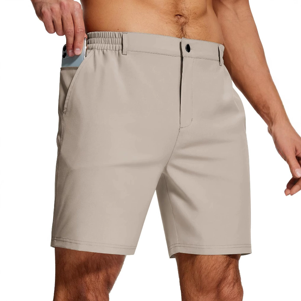 2025 популярные мужские эластичные гольф-шорты для путешествий, быстросохнущие, легкие, формальные, с карманом на молнии, пятикарманные шорты