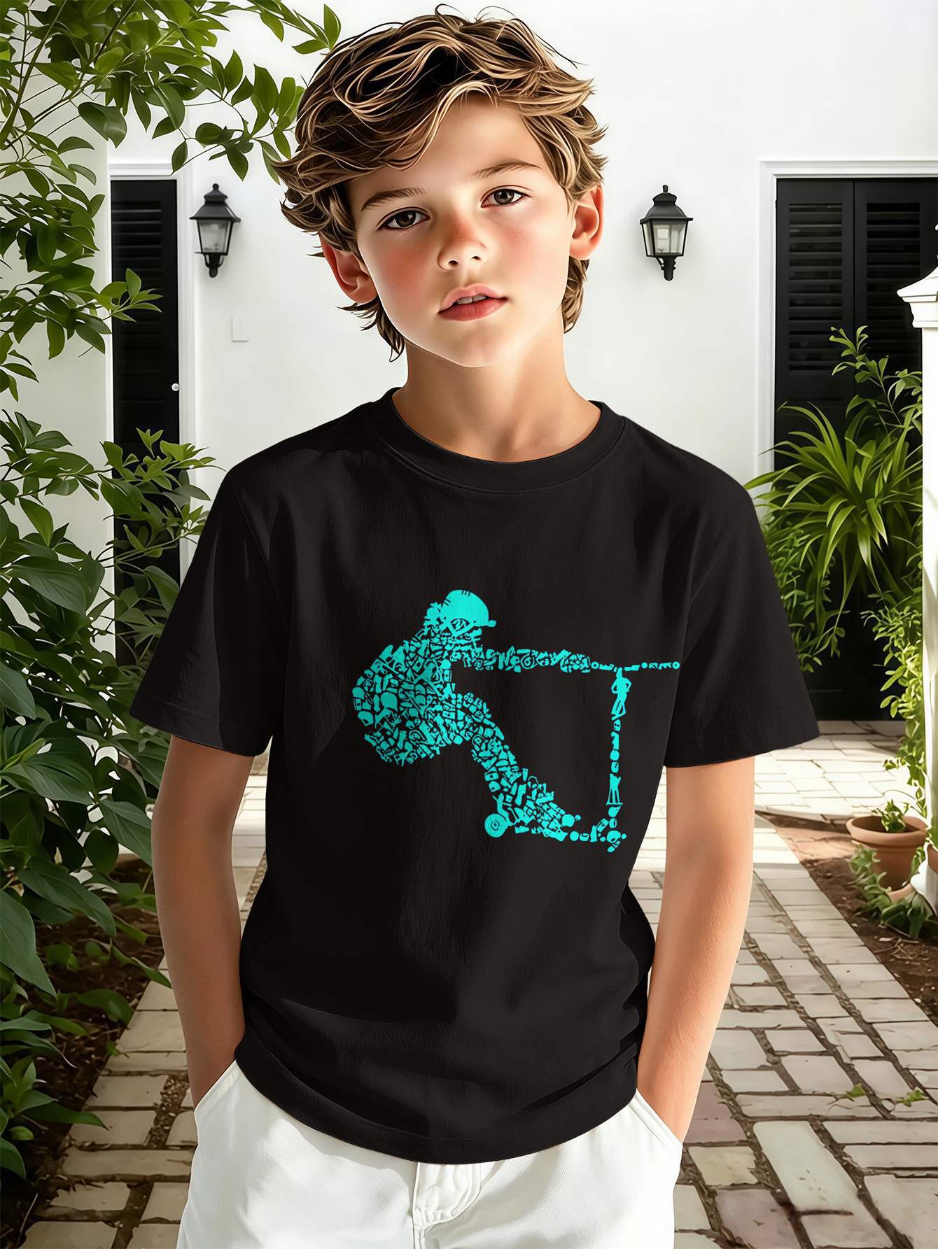 T-shirt pour garçon avec imprimé texte 3d haut décontracté rose_voghion.com