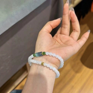 Hotan White Jade 6m Double Circle Bracelet➕fluorite➕Jasper made of old beads