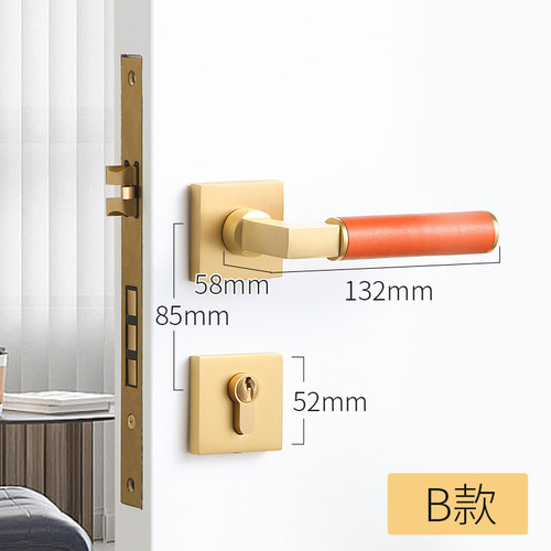 Brass lock retro door lock silent magnetic suction European door lock double door handle mechanical handle lock