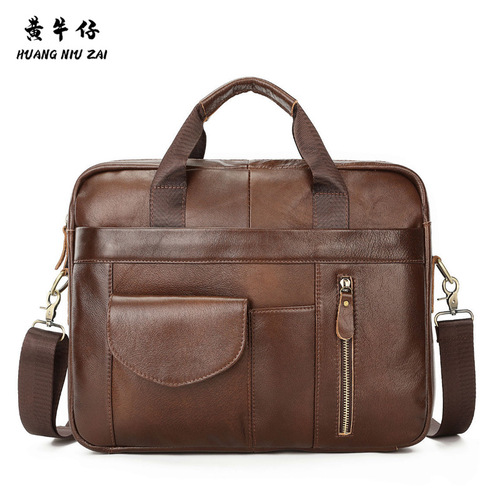 Men's briefcase business men's bag first layer cowhide laptop bag men's shoulder crossbody large bag wholesale
