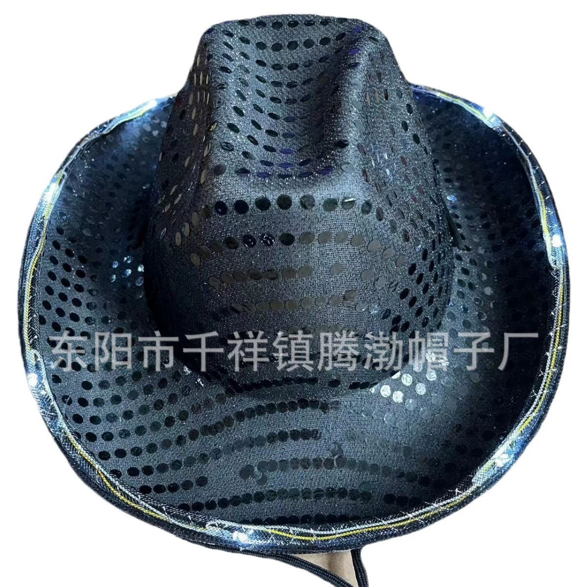 Factory direct LED sequins glowing western denim hat Halloween performance hat jazz hat colorful denim hat