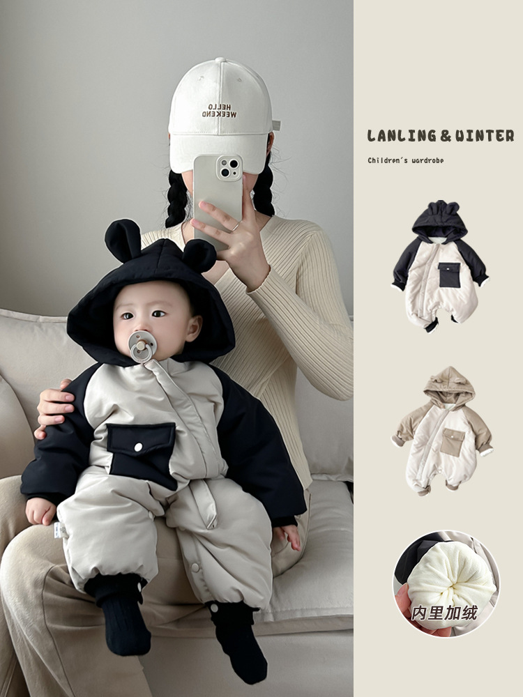 baby cotton-padded rompers jumpsuit cotton-padded clothes autumn and winter clothing new baby super cute western style going out outwear fleece-lined thickened