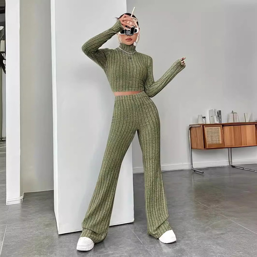 Direct sale from the manufacturer  tight stylish monochrome V-neck women's set long-sleeved knitted top European and American women's base shirt