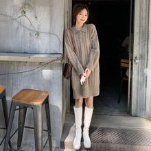 加厚秋中长款polo领毛衣女宽松百搭显瘦休闲小众新款针织连衣裙