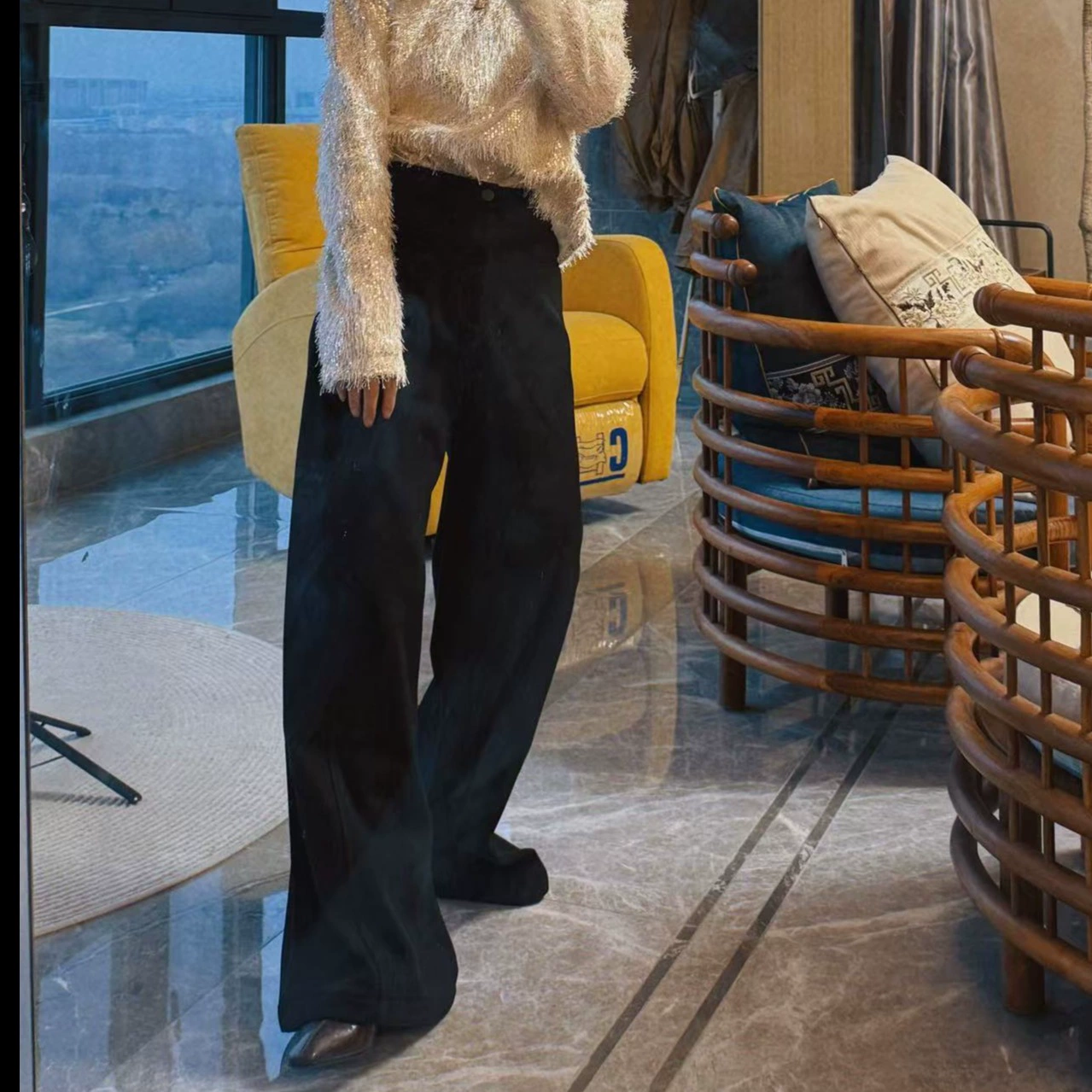 Осенью и зимой плюшевые тонкие широкие брюки