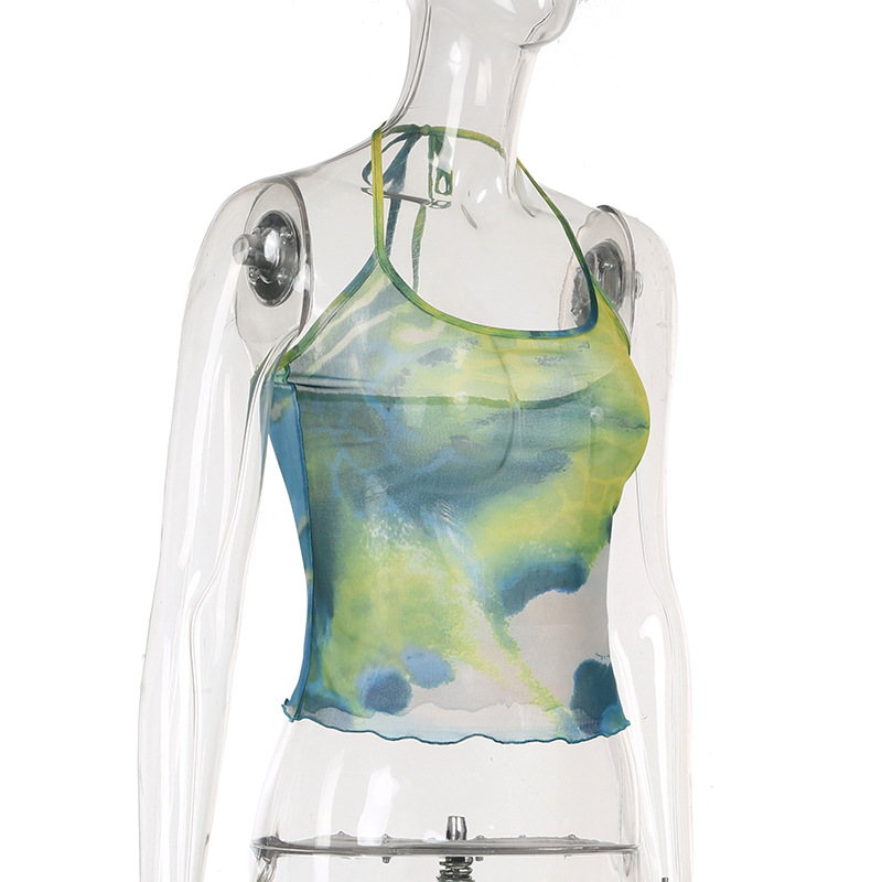 Tie-dye Printing Mesh See-through Camisole 8