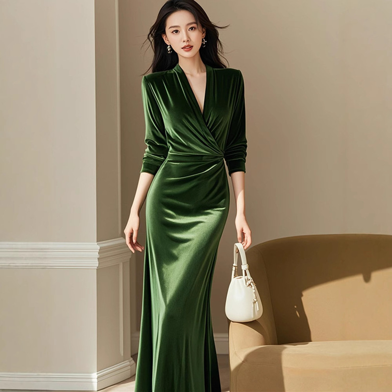 8491 Spring Versatile Chic Formal Occasion Over-the-Knee Elegant Elegant Style Belly Covering Slimming Mid-length dress