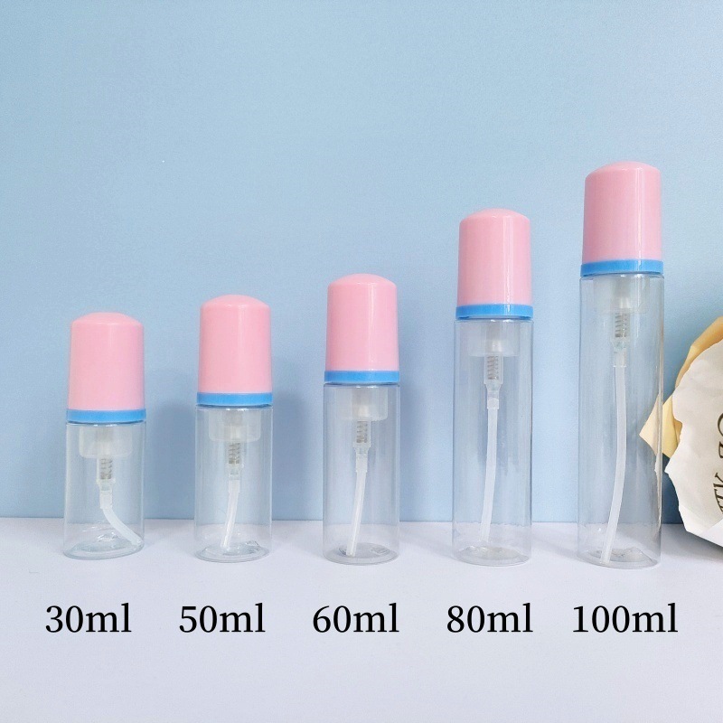 30 dientes PET mousse transparente botella 30ml100ml limpiador facial espuma botella champú espuma botella de pie en stock