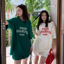 11AN夏季韩系潮流休闲两件套宽松字母短袖t恤短裤女时尚套装A1393