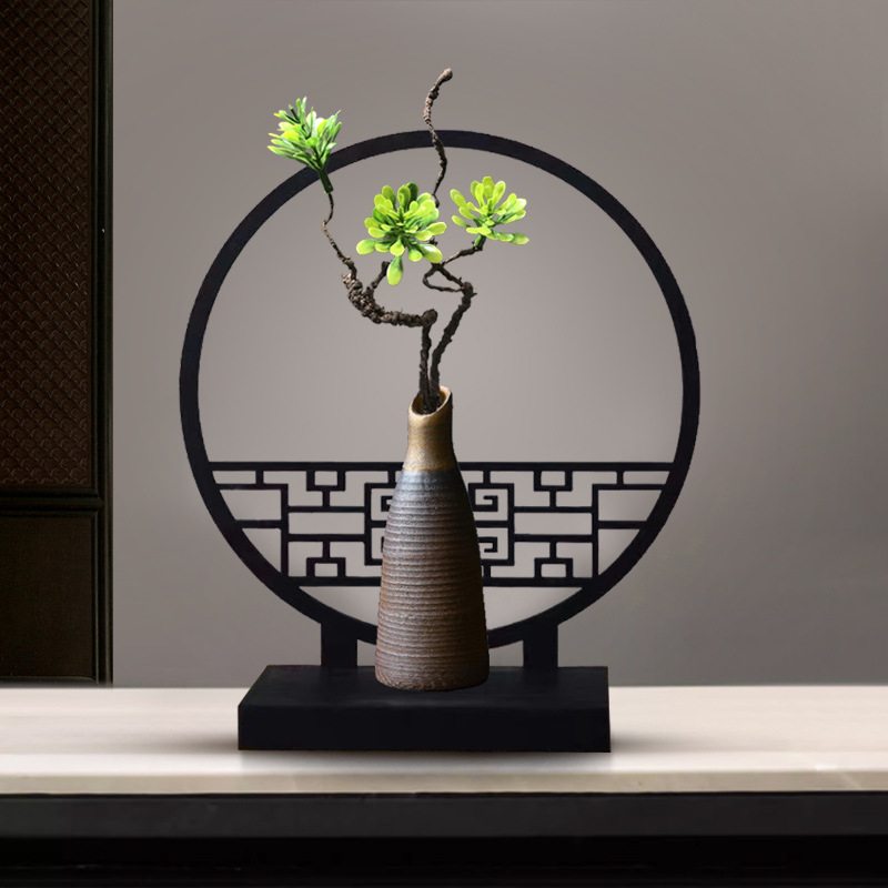 Adornos decorativos de escritorio con jarrón chino y plantas artificiales, estilo clásico oriental, ideales para sala de estar o vitrinas