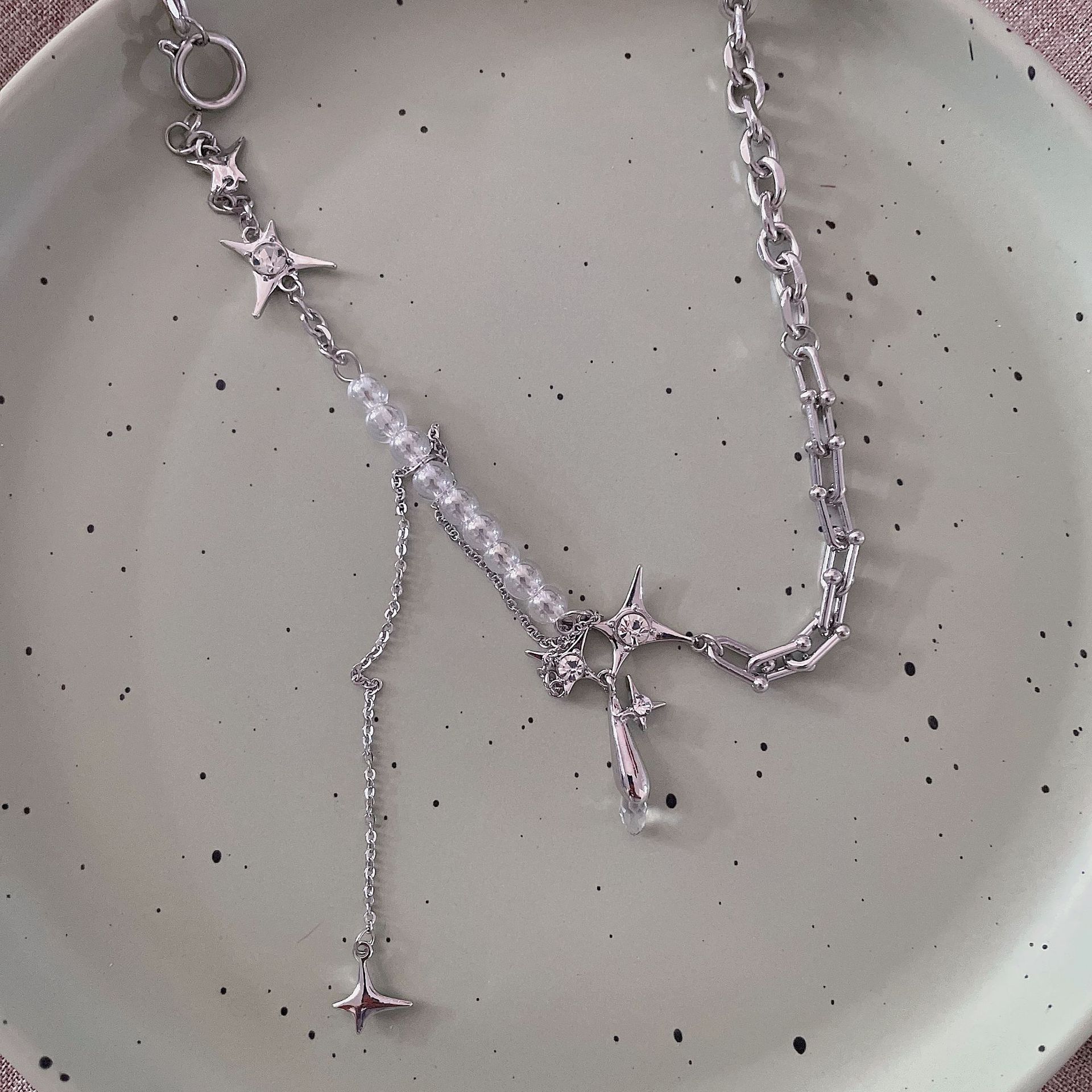 Fashion Cross Titanium Steel Necklace Inlay Glass Stainless Steel Necklaces