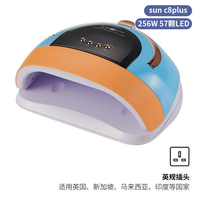 Lámpara de uñas de alta potencia de 256W con mango para principiantes, lámpara de curado de gel para esmalte de uñas, lámpara de fototerapia de secado rápido con colores deslumbrantes para uso transfronterizo.