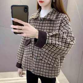 加绒加厚外套女2025年冬季新款韩版英伦风毛呢宽松显瘦大码外套