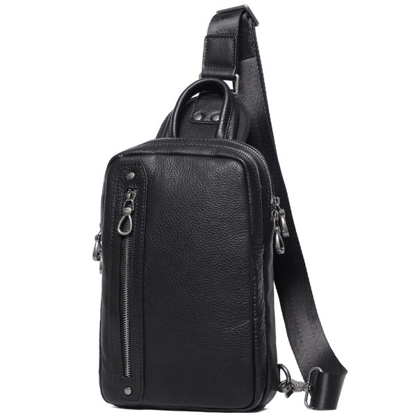 Túi đeo chéo nam da bò thật kiểu đeo ngực tiện lợi 18×8×31 cm — Màu đen