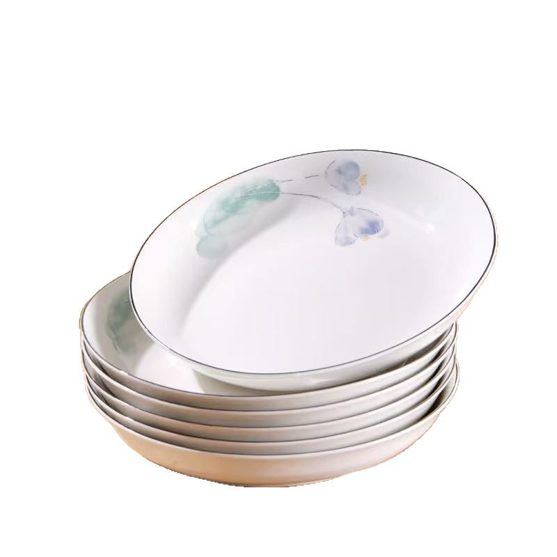 Platos de cerámica de 8 pulgadas con borde negro al por mayor, platos hondos, platos para arroz, platos redondos, platos para fruta, vajilla de cerámica, estilo nórdico.