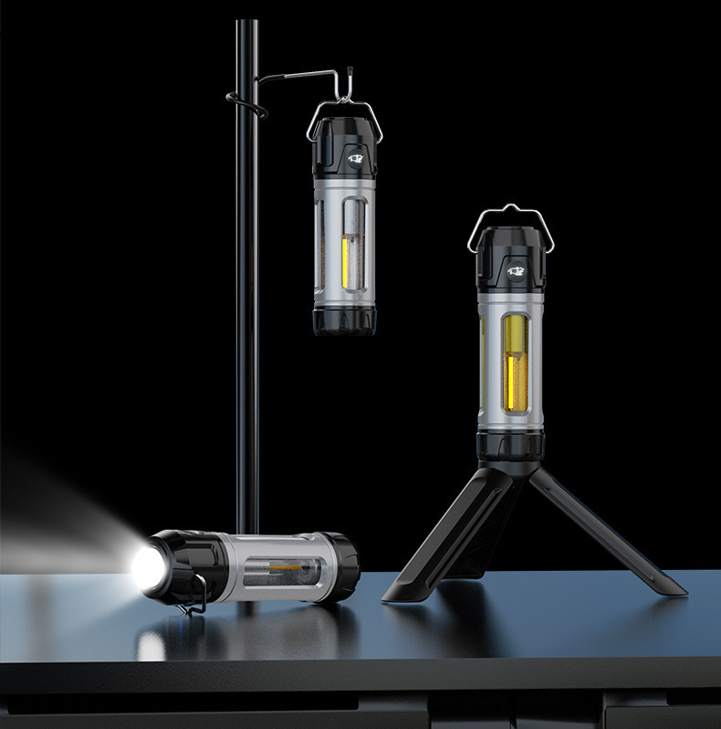 Cross-border new LED camping lantern, USB rechargeable, with stepless dimming, creating an ambient atmosphere for camping and tent use, a multi-functional handheld flashlight