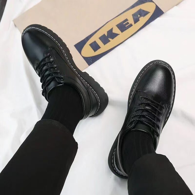 Men's Leather Shoes for Autumn, Business Formal Shoes, Black Lace-Up Work Shoes, Trendy Versatile British Style Small Leather Shoes for Men