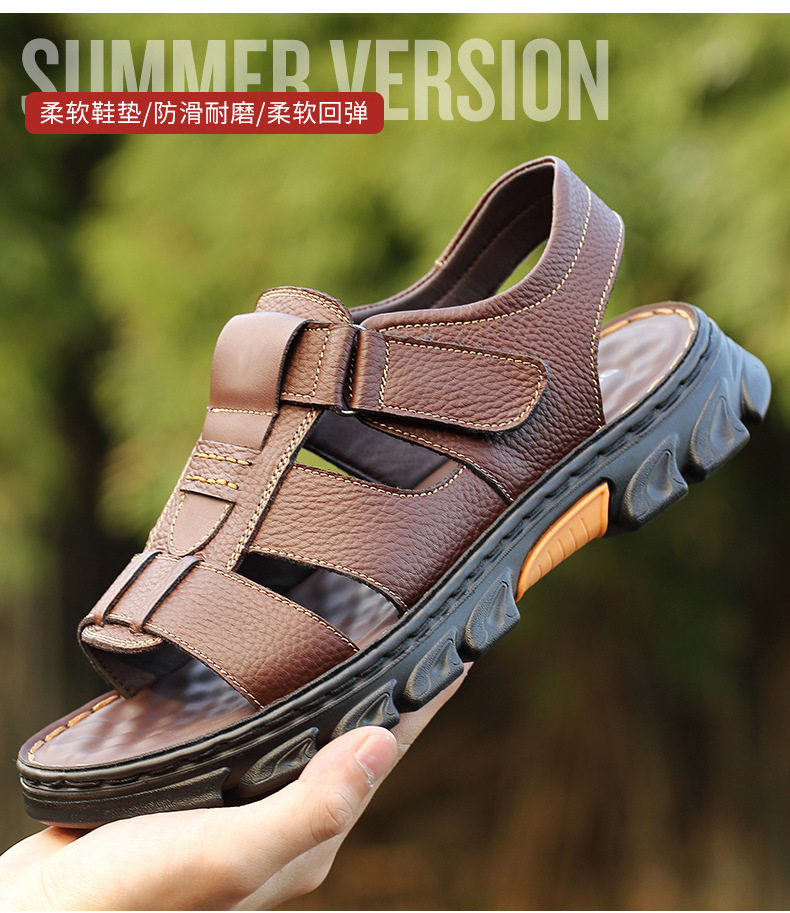 Dép sandal nam da bò quai ngang đế dày chống trượt, gót 1 cm — Màu nâu 2512, Màu đen 2512 chi tiết 3