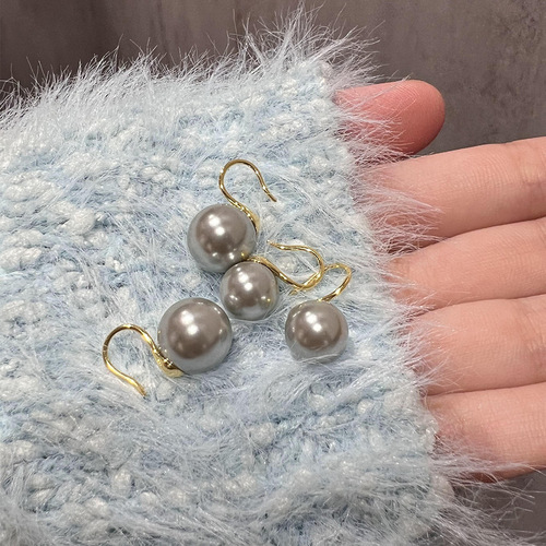 Classic Yuan Zhenduo Hemp Gray High Heels Earrings Austrian Shijia Pearl S925 Sterling Silver Ear Hooks