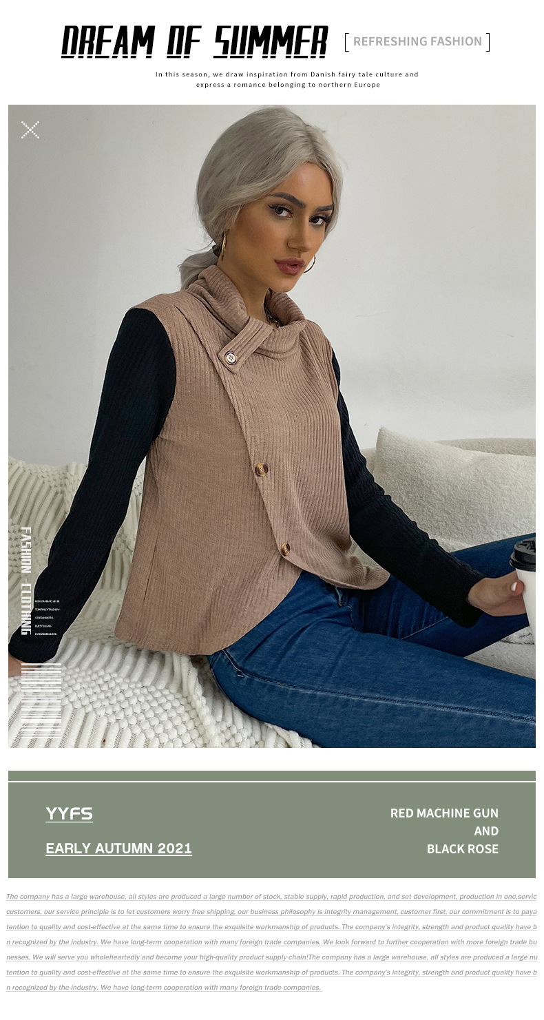 early autumn casual women's solid color pile collar long-sleeved pullover_voghion.com