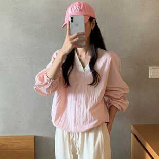 Korean-style simple versatile contrast large collar solid color loose sweater thin top coat