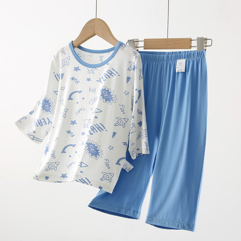 Pequeno foguete azul (mangas três quartos com sensação de dormir nu) / Nº 110 (altura recomendada 100-110cm/peso 30-40 catties)