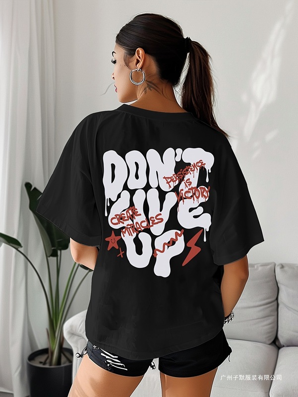 Women'S "Don't Give Up" Graphic T-Shirt - Black Casual Crew|undefined